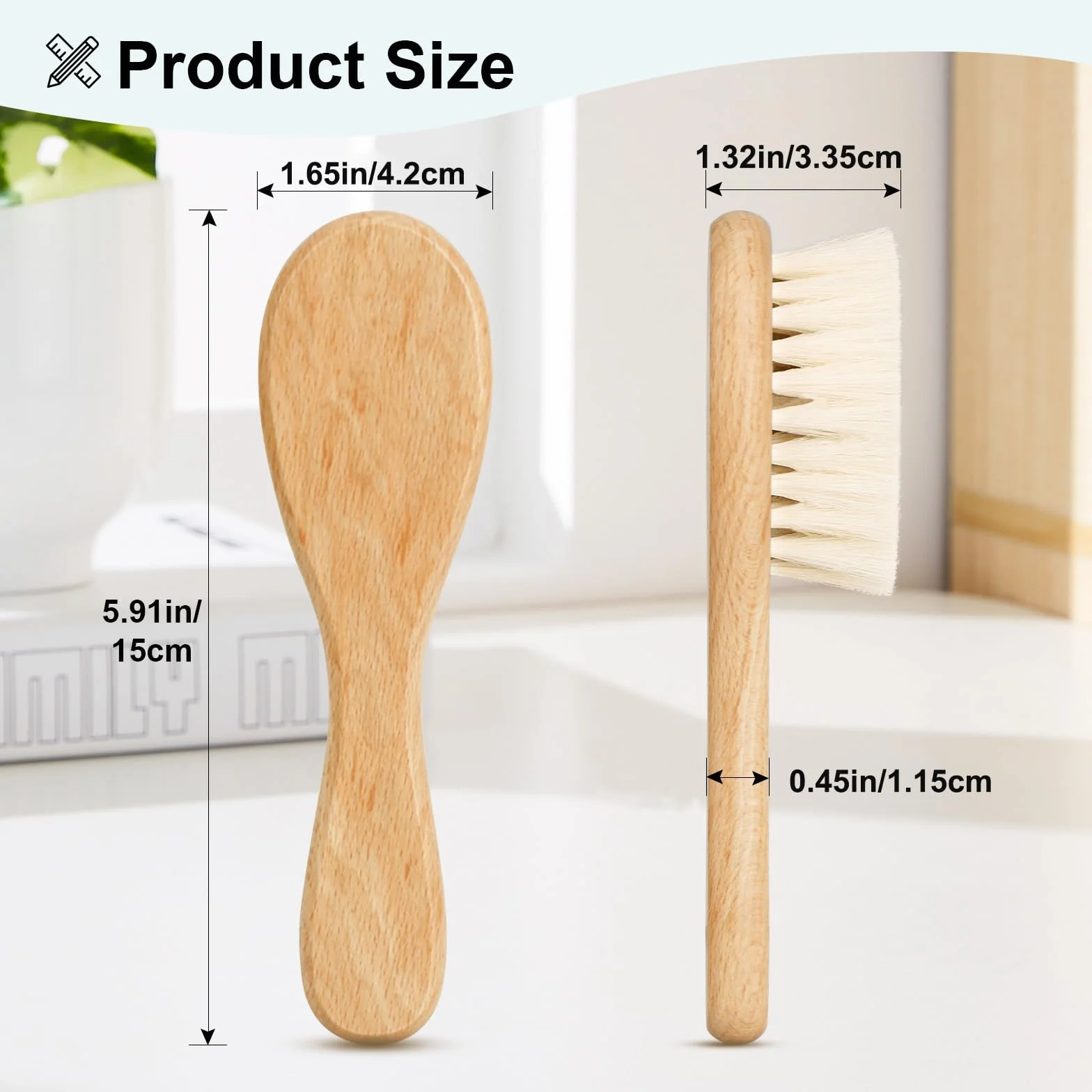 Brosse cheveux bébé en bois Poils de chèvre doux Premium pour Cradle Cap