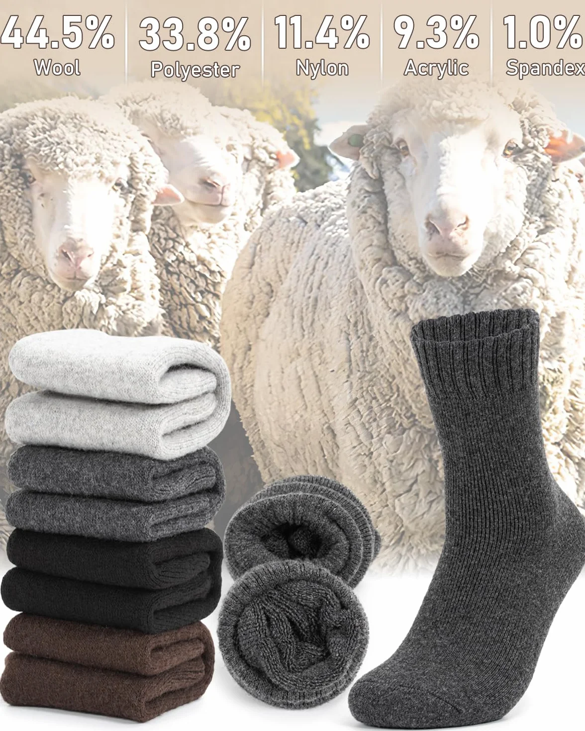 Chaussettes Chaudes Homme Laine Merinos Hiver Épaisses Thermiques Ski Course Randonnée Taille Eu 39-46