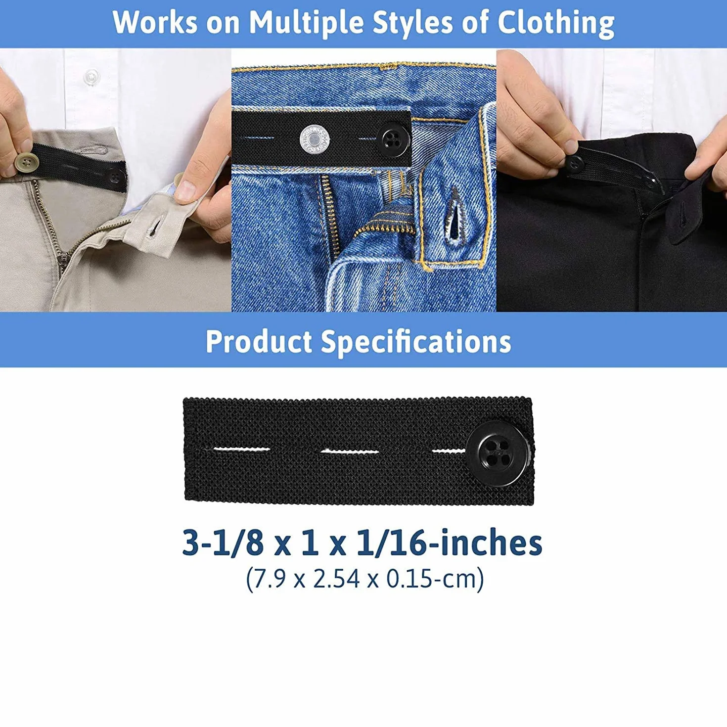 Extendeurs de Taille Elastiques 5PCS Ceinture Réglable pour Pantalon Jeans Noir