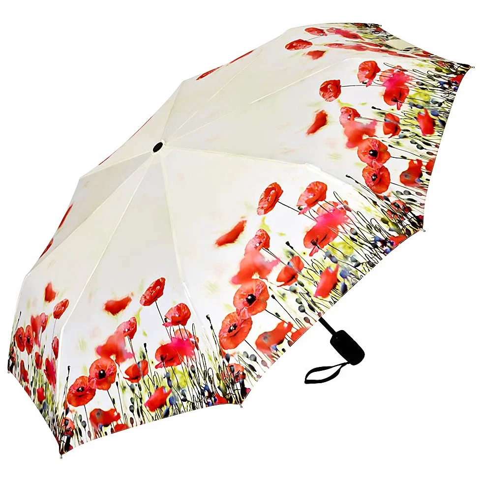 VON LILIENFELD Parapluie de Poche Automatique Résistant au Vent Pliant Floral Coquelicots