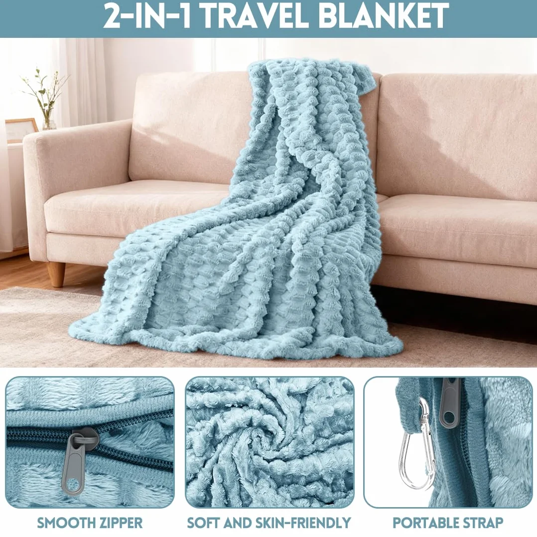 Couverture de voyage coussin 2 en 1 127 x 152 cm Bleu