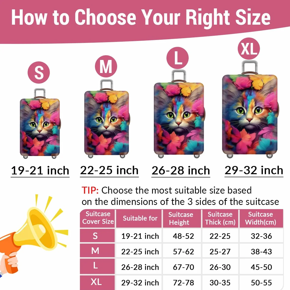 Housse Valise Protection Elastique Motif Chat Imprimé 3D Anti-Rayures pour Suitcase 18-32 Pouces