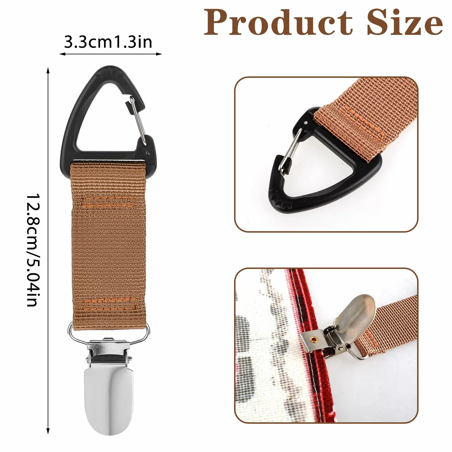 Mabor Lot de 4 pinces élastiques pour chapeau de voyage sac mains libres accessoires sac à dos bagages voyage plein air
