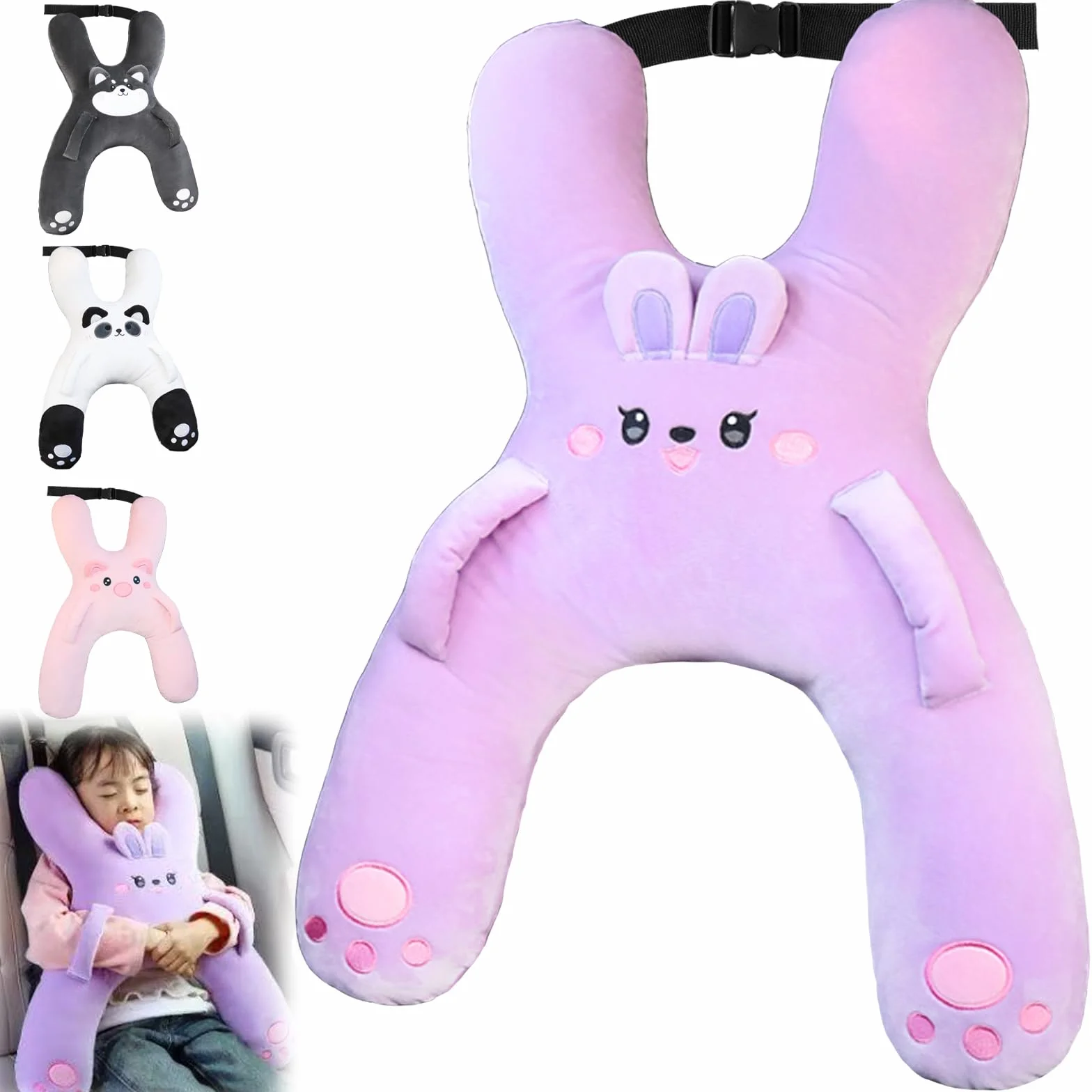 Coussin de Voyage Enfant en Forme de H pour Voiture Avion Train (Violet)