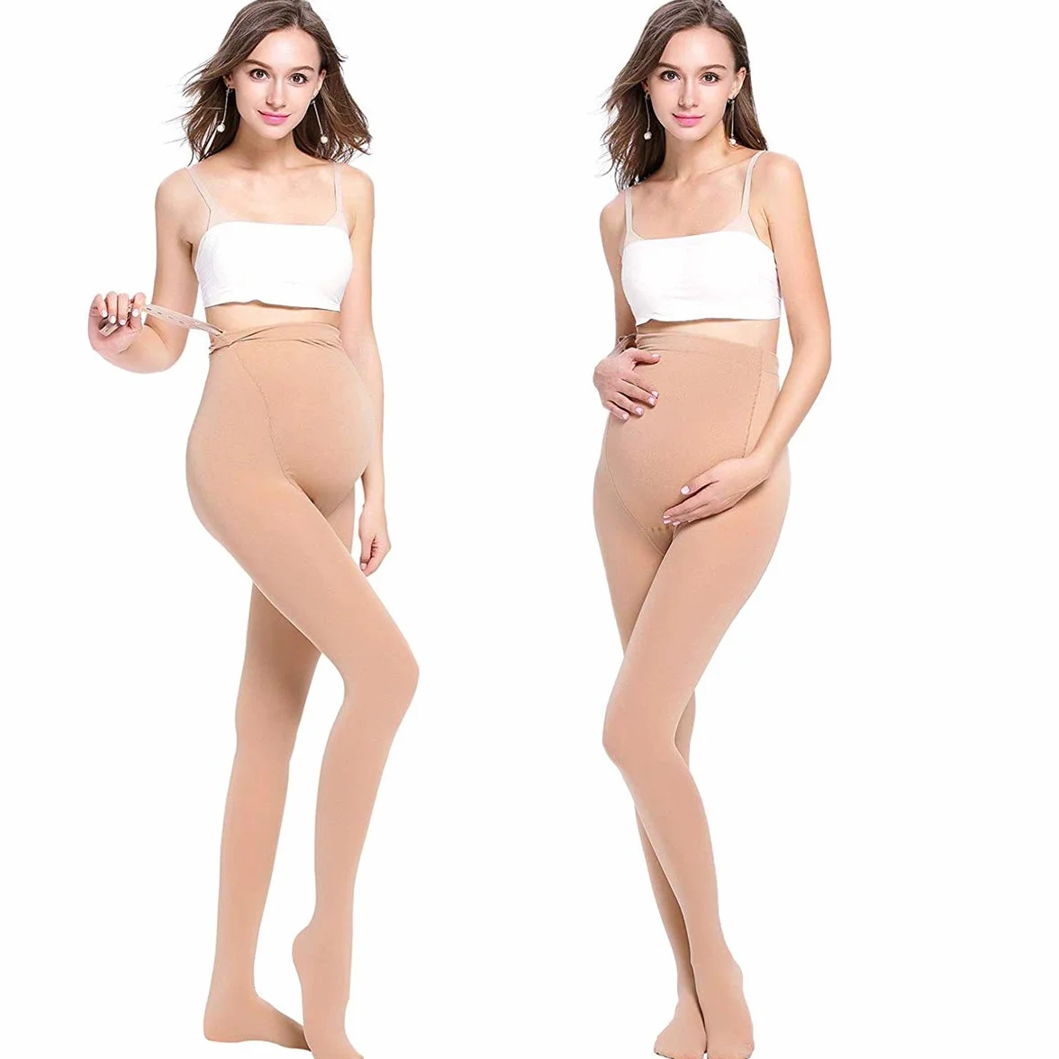 Collants Maternité Opaques 320D Legging Grossesse Femmes Enceintes Bande Ajustable Taille 2 Pack