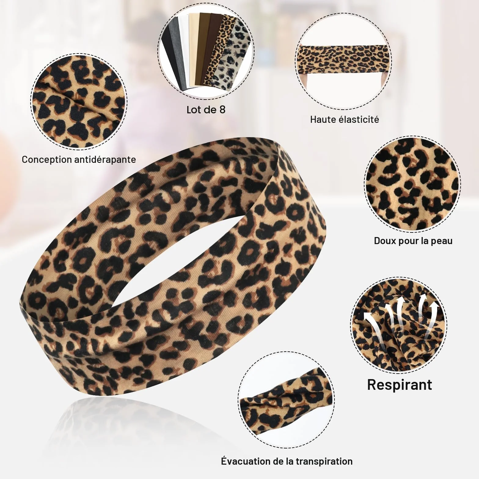 Bandeau Cheveux Femme Homme Antidérapant Headband Running Sport Yoga Élastique Unisexe 8 PCS