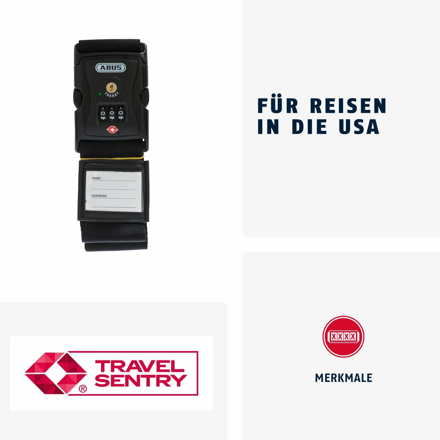 ABUS Sangle à valise avec serrure TSA 620TSA/192 - Code numérique à 3 chiffres - Noir